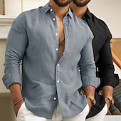 cheap Home-Men&#039;s Linen Shirt Summer Shirt Beach Wear Casual Shirt Button Up Shirt Plain Vacation Daily White+Green Green+Khaki Gray+Khaki Pink+Navy Blue Long Sleeve Lapel Summer Spring Clothing Apparel