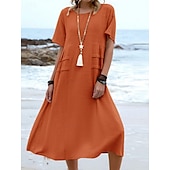 preiswerte Kleider-Damen Midikleid T-Shirt-Kleid Sommerkleid Lässig Täglich Normale Passform Einfach Kurzarm Rundhalsausschnitt Schwarz Orange Aprikose Grau Sommer