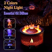cheap Bedside Lamp-Volcanic Flame Aroma Diffuser with LED Night Light - Portable Essential Oil Humidifier Auto Shut-Off 2 Color Modes Ideal for Home &amp; Office