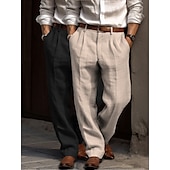 preiswerte Geschäft-Herren Anzughose Leinenhosen Hose Sommerhose Faltenhose Fronttasche Gerader Schnitt Einfach Komfort Atmungsaktiv Volle Länge Outdoor Lässig Täglich Urlaub Mode Grün + grau Schwarz+Grau