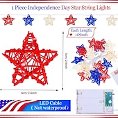 cheap Battery String Lights-1 Pc 3M-20 LED Star String Lights Red, White, Blue Vine Weaving Pentagram Light String July 4th Independence Day Party Patriotic Atmosphere Decorative Light AAA Battery Box
