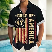 halpa Lippukuvio-Itsenäisyyspäivä Miesten Patriotismi 47 Amerikanlahden lippu Paita Kesä paita Button Up paita Lyhythihainen Muoti rento Pyhäpäivä Kesä Kevät Sänkyjen avaus 3D-tulostus kauluspaidat Edessä yksi tasku