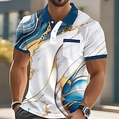 billige Geometrisk polo for menn-Herre Grafisk Polo Kortermet Poloskjorter Skjorter med krage Business Casual utendørs treningsklær Dagligdagstøy Knapper Lomme 3D-utskrift Sommer Rød Blå Grønn