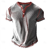 levne Geometrické-Pánské Geometrický Abstraktní Tričko Henley Waffle Tričko Krátký rukáv Denní Retro Klasické Outdoorové sporty Ležérní Dovolená Léto Jaro léto Fialová Červená Vodní modrá Šedá Henley Tričko Henley