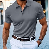 halpa Rento-Miesten Button Up Polos Kausaliteetti Nappi Classic Lyhythihainen Perus Yhtenäinen väri Napit Kesä Musta Valkoinen Viininpunainen Laivaston sininen Apila Khaki Button Up Polos