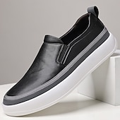 halpa Miesten lenkkarit-Miesten valkoiset keinonahkaiset slip-on-kengät ruskeilla reunuksilla – tyylikkäät ja mukavat rennot slip-on-kengät arkeen ja rentoon käyttöön