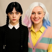 tanie Paruki dla par-Długa czarna pleciona peruka urocze naturalne miękkie włosy z czapką peruki syntetyczne peruki na imprezy cosplay peruki na Halloween