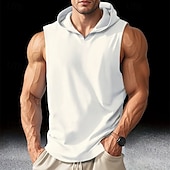 preiswerte Fitness Tank-Tops-Herren Tank Top Weste Unterhemd Ärmelloses Shirt Ärmellos Mit Kapuze Sommer Einfach Mode Designer Basic Klassisch Urlaub Straße Ausgehen Schwarz Weiß Blau Top T-Shirt für Herren