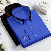 economico Camicie eleganti da uomo-Per uomo Camicia elegante Camicia button-down Camicia non stiro Colore Solido / Tinta Unita Matrimonio Affari Rosa+Viola Blu navy + nero Blu + blu navy Bianco + nero Manica Lunga Collo ripiegato