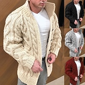 economico Maglioni Cardigan da uomo-Per uomo Felpa Cardigan Treccia Maglia Top Regolari Lavorato a maglia Semplice Colletto Mao Moderno Contemporaneo Casual Casuale Abbigliamento quotidiano Abbigliamento Autunno &amp; Inverno Rosso