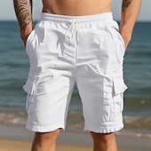 baratos Feriado-Homens Shorts de algodão e linho Bermuda Cargo Calção Shorts de verão Com Cordão Cintura elástica Bolso multi Tecido Conforto Vestível Comprimento do joelho Ao ar livre Esporte Diário Moda Casual