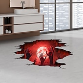 baratos Adesivos de Halloween-chão de Halloween &amp;Adesivo de parede 3D assustador com lua vermelha e design inovador de mão, decoração autoadesiva de piso e parede para quarto e sala de estar