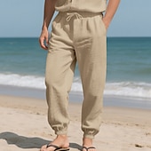 economico Vacanza-Per uomo Joggers Pantaloni di Lino Pantaloni Pantaloni Estivi Pantaloni da Spiaggia Tasca Coulisse Elastico in vita Semplice Comodità Traspirante Vacanza Quotidiano Ferie Hawaiano Boho Nero Bianco