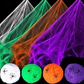 cheap Outdoor Decor-Halloween Spider Webs 1200 Sqft with 30 Fake Spiders Colorful Halloween Party Indoor and Outdoor Decorations Colored Stretch Cobwebs for Halloween Party Decorations Bar House