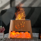 preiswerte Dekorative Lichter-1 Stück Aromatherapie-Maschine aus natürlichem Stein, Luftbefeuchter, buntes Flammen-Atmosphärenlicht mit ätherischem Ölzusatz, hohler Stern, Mond, Salzstein, dekoratives Licht, Fernbedienung, Timing,