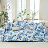 baratos Cobertura de Sofa-Capas de assento de sofá refrescantes com estampas de verão, capas universais para sofá chaise longue em forma de L, capa de sofá elástica de seda gelada de 1/2/3/4 lugares