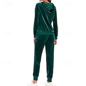 cheap Tracksuits-Women's Tracksuit Sweatpants Hooded Jacket Zipper Pocket Solid Colored Clothing Suit Fall Black Burgundy Velour Gym Workout Sports Windproof Long Sleeve Sport Activewear Micro-elastic Regular Fit