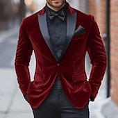 cheap Blazer&amp;Jacket-Men&#039;s Velvet Blazer Jacket Tuxedo Christmas Vintage Solid Colored Blazer Red Green Standard Fit