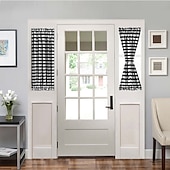 billiga Dörrgardiner-Franska dörrgardiner med stångficka gingham gardin för dörrar fönster draperier dörrgardinpaneler med glasfönster köks- och altandörrar för avskildhet