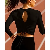 tanie Koszulki biegowe i topy-Damskie Bieganie na górze Koszulka do biegania Szczupła Pullover Długi rękaw Tee Tshirt Solidne kolory Szybkie wysychanie Lekki Elastyczny Oddychający Bransoletka tenisowa Golf Bieganie Odzie