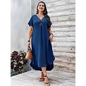 ieftine Rochie albă-Pentru femei Rochii Midi Rochie A line Casual Zilnic Ieșire Simplu Manșon scurt În V Maro Închis Bleumarin Galben Albastru regal Vară
