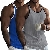 economico Canotte da palestra-Per uomo Canotta Canottiera Senza Maniche Girocollo Estate Blocco di colori Striscia di Fossa Moda Designer Sportivo 2 Pezzi All&#039;aperto Casuale Uscire Bianco + rosa Rosa / grigio Blu reale + nero