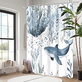 baratos Cortinas de Banho-Cortina de chuveiro com estampa de tartaruga e animais marinhos com ganchos para banheiro, conjunto de decoração para banheiro, poliéster à prova d&#039;água, pacote com 12 ganchos de plástico