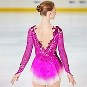 economico Abiti da Pattinaggio Artistico-Vestito da pattinaggio artistico Per donna Da ragazza Pattinaggio sul ghiaccio Vestiti Completi Lilla Nero Bianco Collage Retato Elastene Di pizzo Elevata elasticità Competizione Vestiti da