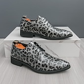 tanie Formalny-czerwone buty wizytowe z nadrukiem w panterkę dla mężczyzn – modne buty sznurowane dla panów podążających za modą, odpowiednie na imprezy i nieformalne wydarzenia
