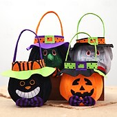 baratos Decorações de Halloween Penduradas e de Mesa-Saco de doces de abóbora de Halloween com 4 peças para crianças, sacola redonda para doces ou travessuras com chapéu, sacola de presente reutilizável para suprimentos e decorações de festa de