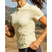 cheap Running Tee &amp; Tank Tops-Women&#039;s Running T-Shirt Running Top Running Shirt Quarter Zip Long Sleeve Tee Tshirt Breathable Quick Dry Lightweight Elastic Tennis Golf Running Sportswear Activewear Solid Colored Black White Yellow