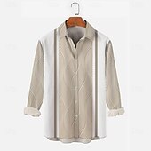 levne Geometriské vzory-Pánské Geometrický S proužky Vlny Košile Košile na knoflíky Ležérní košile Dlouhý rukáv Móda pro volný čas Dovolená Denní Streetwear Léto Jaro Přehnutý 3D tisk košile s límečkem Khaki