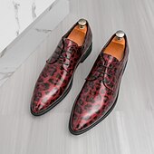 tanie Formalny-czerwone buty wizytowe z nadrukiem w panterkę dla mężczyzn – modne buty sznurowane dla panów podążających za modą, odpowiednie na imprezy i nieformalne wydarzenia