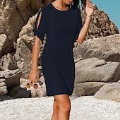 preiswerte Cocktailkleider-Schaft Cocktailkleid Hochzeitsgast Elegant Einfach Juwelenhals Kurz  Mini Chiffon Kurzarm mit Schleife(n) Einfarbige Kleider freie benutzerdefinierte Größe