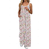 olcso nyaralás jumpsuit-Női Szabályos Jumpsuitek Aktív Virágos Ujjatlan Széles lábszár Kerek Zseb Magas derék Vakáció Napi Normál Sárga Arcpír rózsaszín Katonai zöld Nyár