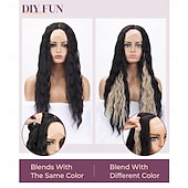 abordables Clip dans les extensions-Extensions de cheveux à clipser 6 pièces 24 extensions de cheveux noirs longues vagues sirène ondulées synthétiques à clipser postiche pour femmes