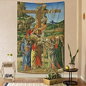 billige Religiøs vev-Middelaldersk Teppe Middelalder Hengevev Stort Teppe Veggdekor Fotografisk Bakgrunn Teppe Gardin Hjem Soverom Stue Dekorasjon