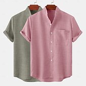 economico Classico-Per uomo Camicia di lino Camicia con colletto alla coreana Camicia Estiva Abbigliamento da spiaggia Camicia casual Semplice Vacanza Casuale Bianco + giallo Rosa + giallo Bianco + Verde Grigio + rosa