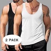 cheap Tank Tops-2PCs Men's Tank Top Undershirt Sleeveless Shirt Wife beater Shirt Sleeveless Deep U Scoop Neck Scoop Neck Summer Solid Color Plain Pit Strip Fashion Designer Sporty Ribbed Plain Casual Tank top