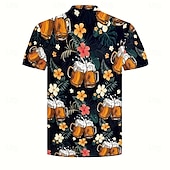 halpa Ruoka &amp; Juomat-Miesten Oktoberfest-olut Trooppiset kukat Paita Kuubalainen paita Button Up paita Lyhythihainen Havaijilainen Loma Pyhäpäivä Ranta-asut Kesä Kevät Camp Collar -paita 3D-tulostus Tumman sininen