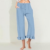 billiga Raka byxor-Dam EU / US-storlek caprishorts Mode Ledigt Kapris Naturlig Solid färg Plisserad Ficka Trendig Mateial som andas Bekväm Sport Microelastisk Ledigt Dagliga kläder Vin Svart Vit Grön Vår, Höst, Vinter