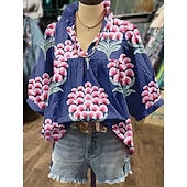 preiswerte Damen Boho Tops-Damen Hemd Blumen Stilvoll Modern Boho Halbarm V Ausschnitt Normale Oberteile Täglich Ferien Druck Rosa Marineblau Blau Grün Khaki Sommer