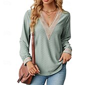 preiswerte Damen Einfache Oberteile-Damen Bluse Farbblock Modern Lässig Langarm V Ausschnitt Normale Oberteile Täglich Ferien Patchwork Gras-Grün Erröten Sie Rosa Schwarz Rosa Wein Sommer