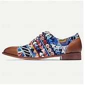 cheap Statement Shoes-Men’s Tribal Geometric Jacquard Fabric Derby Shoes with Brown Faux Leather Details, Ethnic Style Lace-Ups for Cultural Events, Banquets and Fashion Shoots