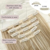 levne Clip in Extensions-Clip in prodlužování vlasů - husté dlouhé rovné vrstvené prodlužování vlasů, špinavě blond, smíšená odbarvená blond, 20 palců, jemný krajkový útek