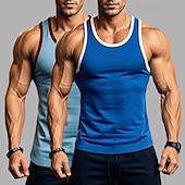 preiswerte Fitness Tank-Tops-2 Stück Herren Tanktop Weste Unterhemd Ärmellos Shirt Ärmellos Rundhals Sommer Einfarbig Einfarbig Athletisch Farbblock 2er Pack Street Casual Sport Blau Blau Armee Grün Grau Top Tee