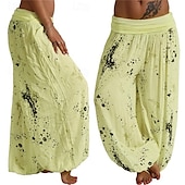 abordables pierna ancha y cintura alta-Mujer Pantalones Pantalones palazzo Moda Boho Longitud total Media cintura Estampado Cintura elástica Confortable Cómodo Microelástico Calle Ropa Cotidiana Noche Blanco Amarillo Rosa Verde Ejército