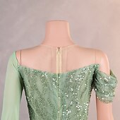 baratos Vestidos de Noite-Vestido Elegante Sereia  Trompete Formal Casamento Comprimento do Chão Sem Mangas Decote Redondo Chiffon com Pérolas Lantejoula