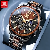 economico Orologi al quarzo-OLEVS 3645 orologio da uomo, orologio al quarzo originale di alta marca, cronografo multifunzionale in legno massello, orologio con fasi lunari