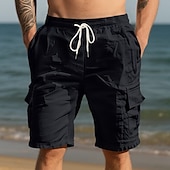 baratos Feriado-Homens Shorts de algodão e linho Bermuda Cargo Calção Shorts de verão Com Cordão Cintura elástica Bolso multi Tecido Conforto Vestível Comprimento do joelho Ao ar livre Esporte Diário Moda Casual